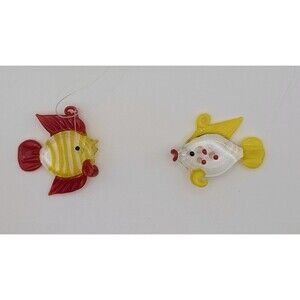 Lot of 2 LS Arts Blown Glass Floating Fish w Bubble Tropical Tank Aquarium Decor